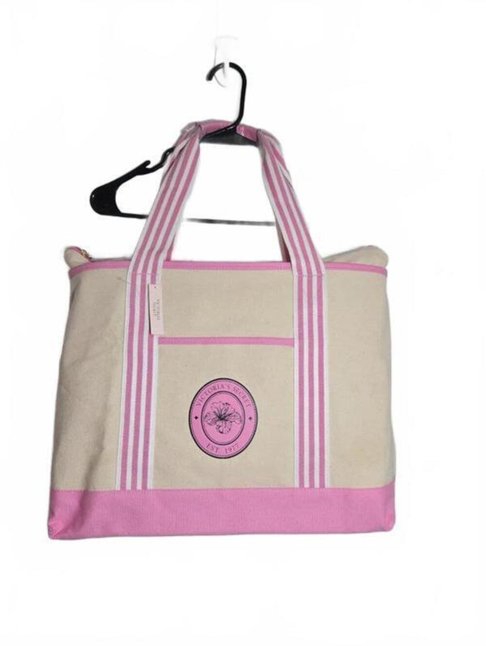 Victoria's Secret pink & beige canvas tote